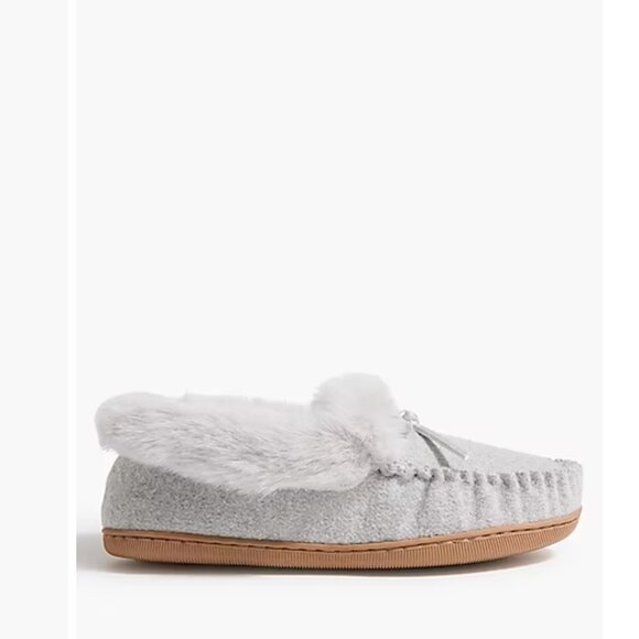 NWT J.Crew Heathered Faux-Shearling Moccasin Slippers SIZE 7 - Picture 2 of 4